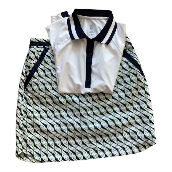 Nivo Golf Skort in White Blue and Green with 2 Front Slide in Pockets 2 Back - Picture 2 of 5